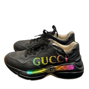Gucci Black Sneakers with Multicolor Logo